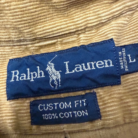 Vintage Ralph Lauren Custom Fit Corduroy Shirt Men Large Tan Brown Button Cotton - Picture 3 of 7